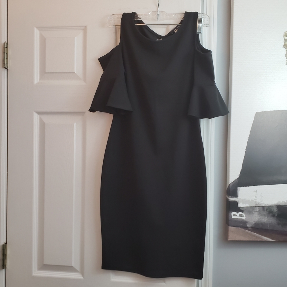 💥Womens Black Cold Shoulder Dress - Picture 3 of 8